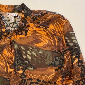 1990s Vintage 100% Silk Animal Print Blouse